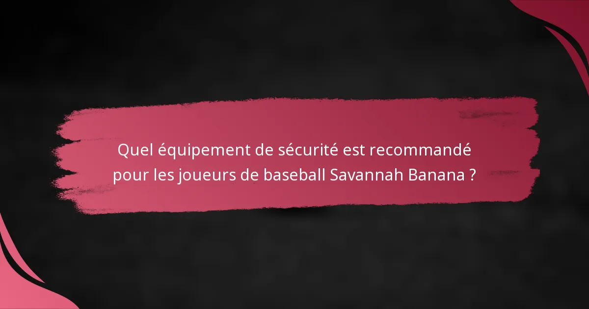 Quel équipement de sécurité est recommandé pour les joueurs de baseball Savannah Banana ?
